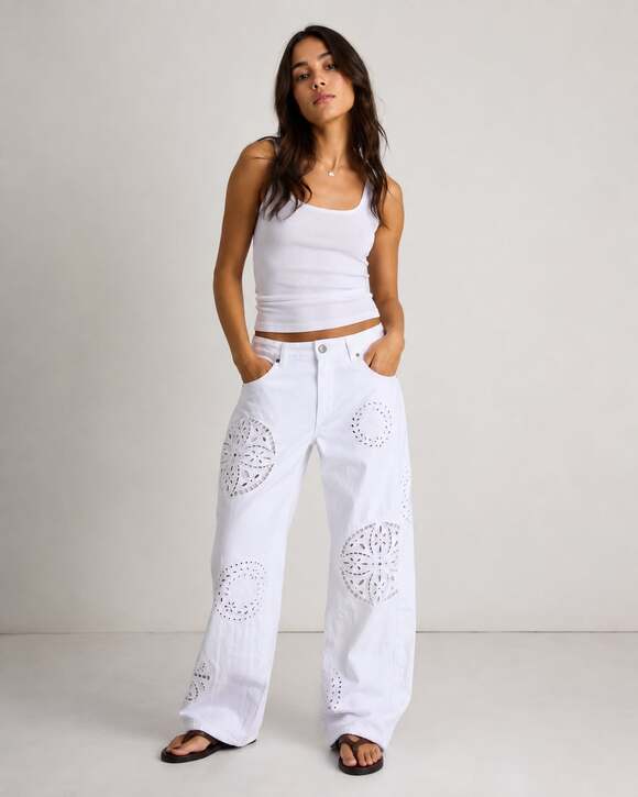 Isabel Marant Denim - Isabel Marant White Ronny Broderie Anglaise Embroidered Jeans